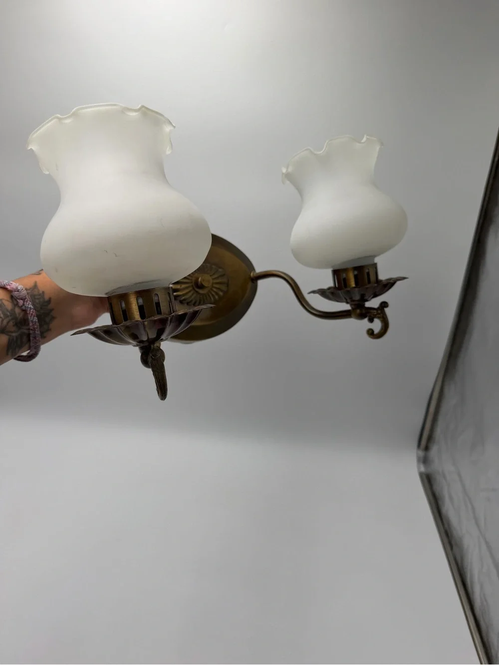 Vintage Lavery & Co. 2 Light Wall Sconce Frosted Tulip Glass Brass Fixture
